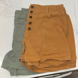 Women’s Button-Front High Waisted Shorts in Rust Orange and Olive Green